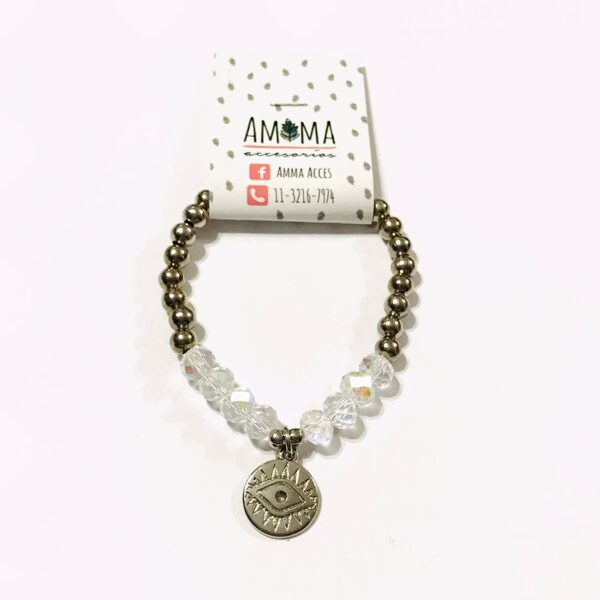 Pulsera con cristales de roca y medalla de ojo turco $480
