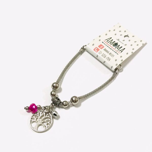 Pulsera multidije con cristal de roca fuxsia $480
