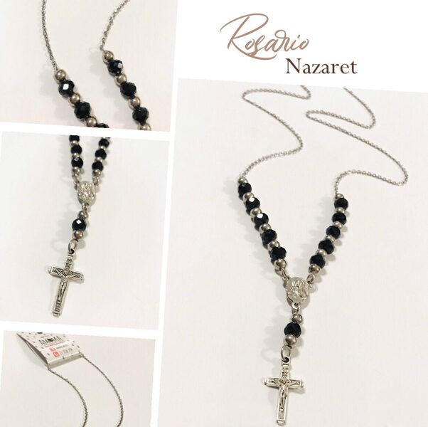 Rosario en cristales de roca y acero quirúrgico $1450