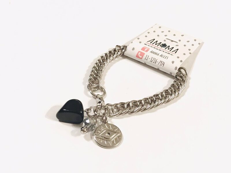 Pulsera básica protectora con piedra natural(según stock)medalla de ojo turco y cristal de roca $680