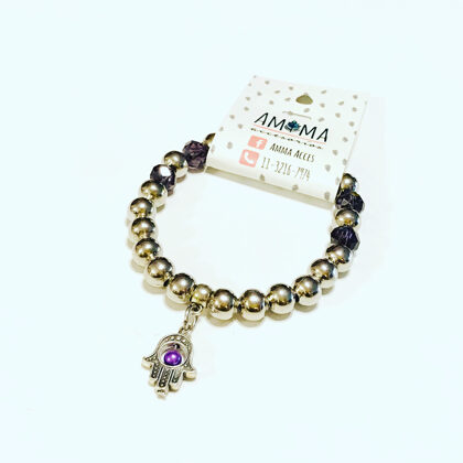 Pulsera elástica con cristales de roca “VIOLETA” - $450