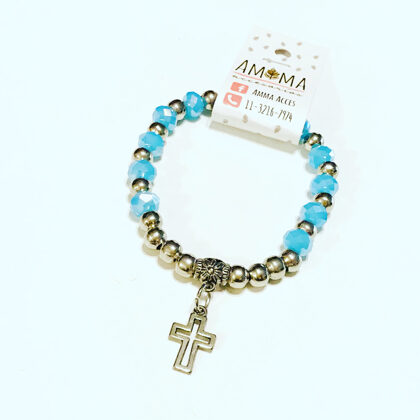 Pulsera elástica con cristales de roca “CELESTE” - $450