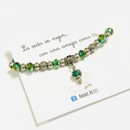 Pulsera elástica con cristales de roca “VERDE” - $450