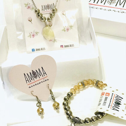AMMA BOX “Cuarzo Amarillo” - Colgante + Pulsera + Aros