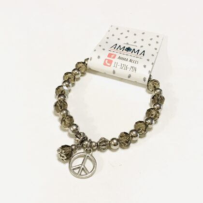 Pulsera elástica con cristales de roca “GRIS” con mosquetón - $450