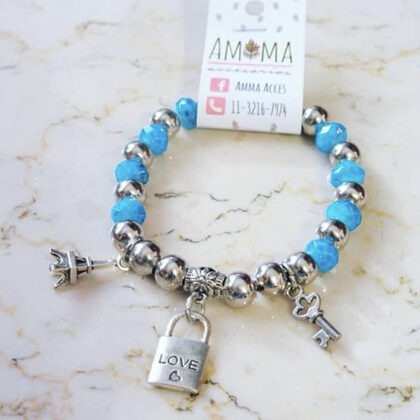 Pulsera elástica con cristales de roca “TURQUEZA” - $480