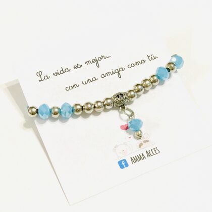 Pulsera elástica con cristales de roca “CELESTE” - $450