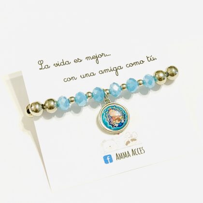 Pulsera elástica con Virgencita Porfis para embarazadas con cristales de roca $480