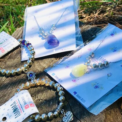 Colgantes de acero quirúrgico AMATISTA/ CUARZO AMARILLO $1350 - Pulseras $450