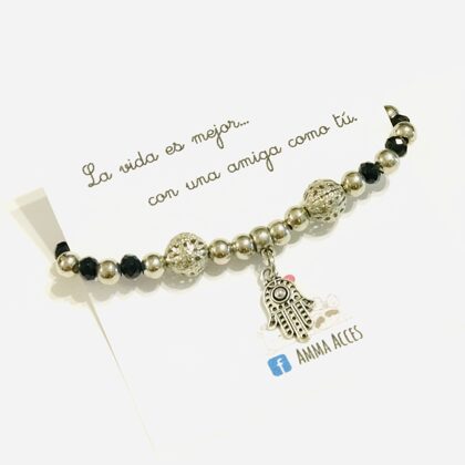 Pulsera elástica con cristales de roca “Negro” - $450