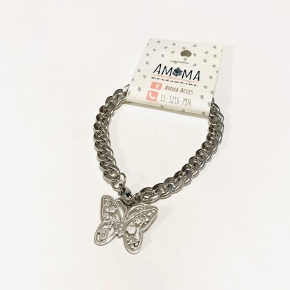Pulsera en acero quirúrgico con dije MARIPOSA CALADA - $750